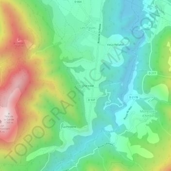 Mapa topográfico Les Chaneaux, altitude, relevo