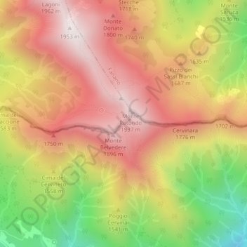 Mapa topográfico Libro Aperto, altitude, relevo