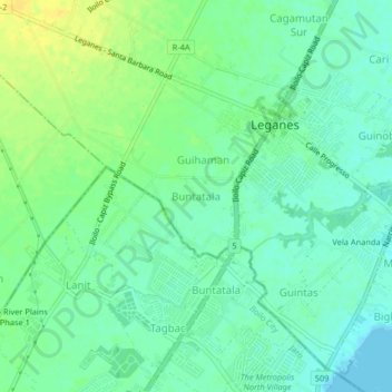 Mapa topográfico Buntatala, altitude, relevo