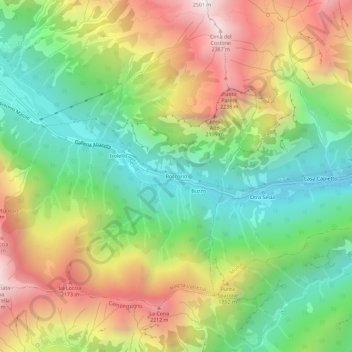 Mapa topográfico Boccorio, altitude, relevo
