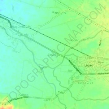 Mapa topográfico Binatagan, altitude, relevo