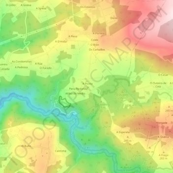 Mapa topográfico Vigo, altitude, relevo