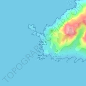 Mapa topográfico Capu di Senetosa, altitude, relevo