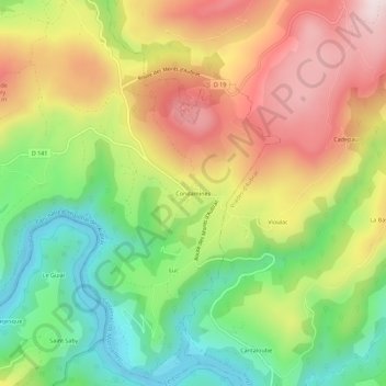 Mapa topográfico Condamines, altitude, relevo