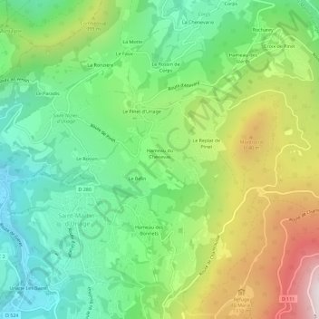 Mapa topográfico Le Chenevas, altitude, relevo