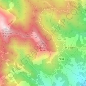 Mapa topográfico Monte Cavallara, altitude, relevo