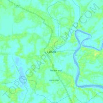 Mapa topográfico Baduria, altitude, relevo