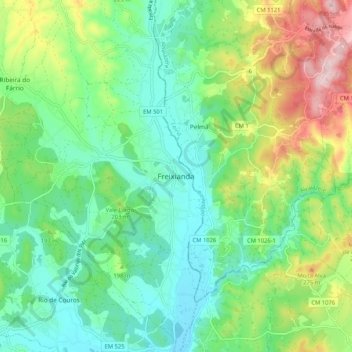 Mapa topográfico Freixianda, altitude, relevo