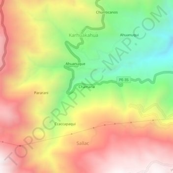 Mapa topográfico Chamana, altitude, relevo