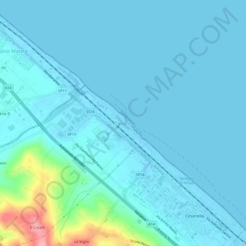 Mapa topográfico Cesano, altitude, relevo