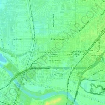 Mapa topográfico North Sacramento, altitude, relevo