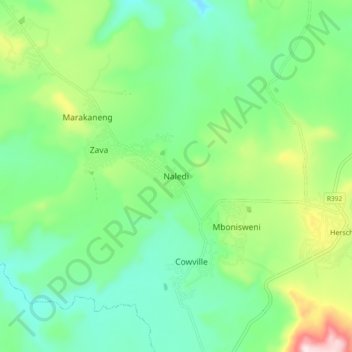Mapa topográfico Naledi, altitude, relevo