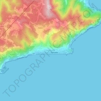 Mapa topográfico Varigotti, altitude, relevo