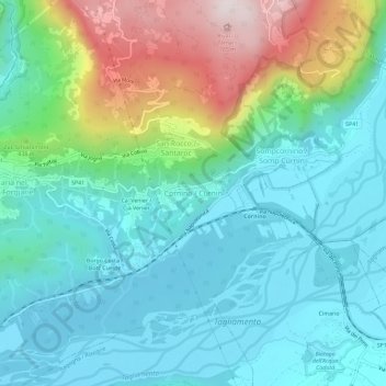 Mapa topográfico Cornino, altitude, relevo