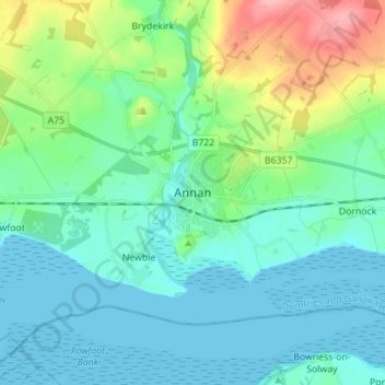 Mapa topográfico Annan, altitude, relevo