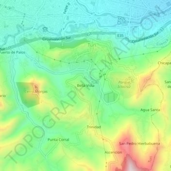 Mapa topográfico Bella Vista, altitude, relevo