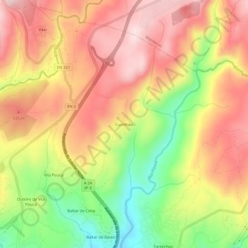 Mapa topográfico Custilhão, altitude, relevo