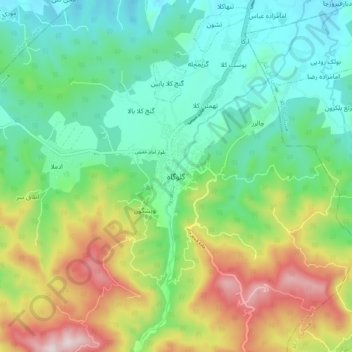 Mapa topográfico Galugah, altitude, relevo