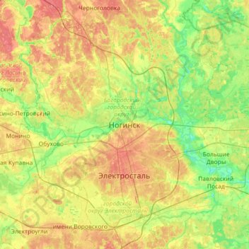 Mapa topográfico Noginsk, altitude, relevo