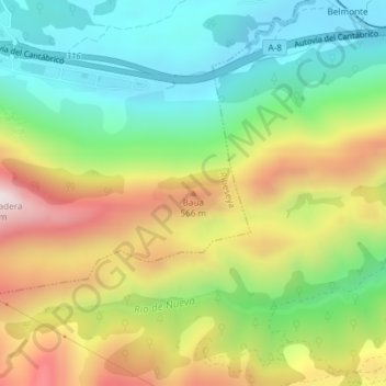 Mapa topográfico Baua, altitude, relevo