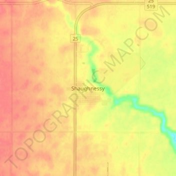 Mapa topográfico Shaughnessy, altitude, relevo