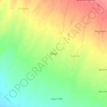 Mapa topográfico Malaga, altitude, relevo