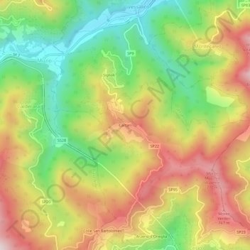 Mapa topográfico Cartari, altitude, relevo