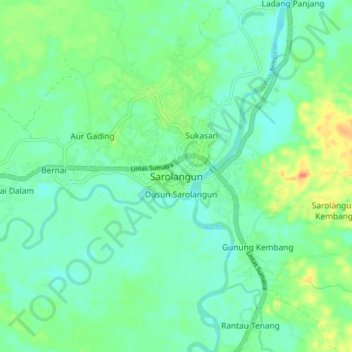 Mapa topográfico Sarolangun, altitude, relevo