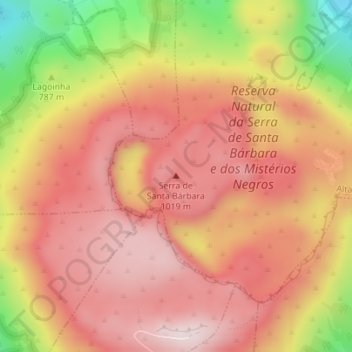 Mapa topográfico Serra de Santa Bárbara, altitude, relevo