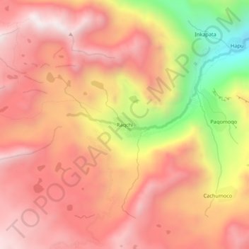 Mapa topográfico Raqchi, altitude, relevo