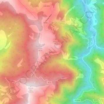 Mapa topográfico Rovereto, altitude, relevo