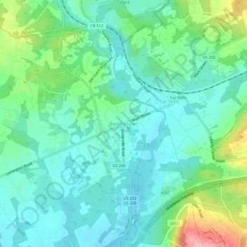 Mapa topográfico Bedminster, altitude, relevo