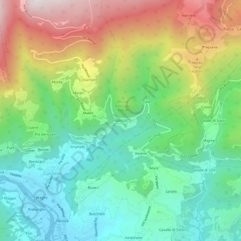 Mapa topográfico Mortisa, altitude, relevo