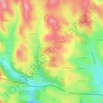 Mapa topográfico Lurange, altitude, relevo