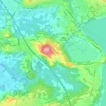 Mapa topográfico Bregano, altitude, relevo