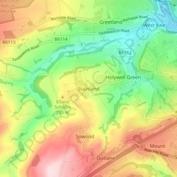 Mapa topográfico Stainland, altitude, relevo