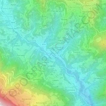 Mapa topográfico Ponte Giurino, altitude, relevo