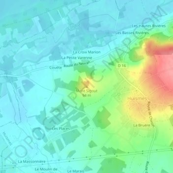 Mapa topográfico Mont Sigout, altitude, relevo