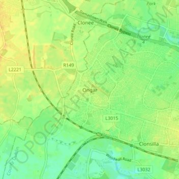 Mapa topográfico Ongar, altitude, relevo