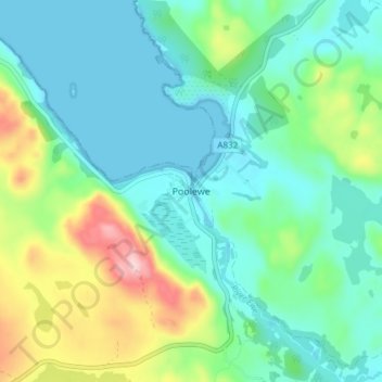 Mapa topográfico Poolewe, altitude, relevo