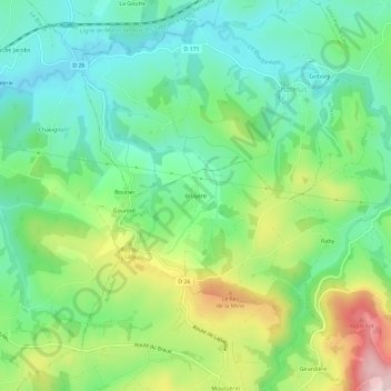 Mapa topográfico Bruyère, altitude, relevo