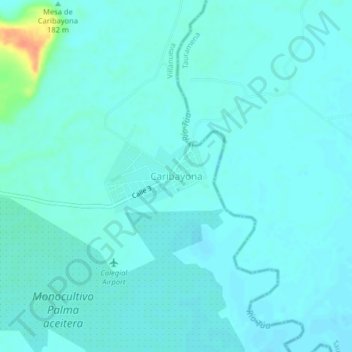 Mapa topográfico Caribayona, altitude, relevo