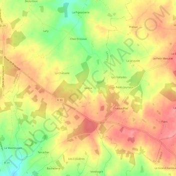 Mapa topográfico Verina, altitude, relevo