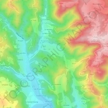 Mapa topográfico Plos, altitude, relevo
