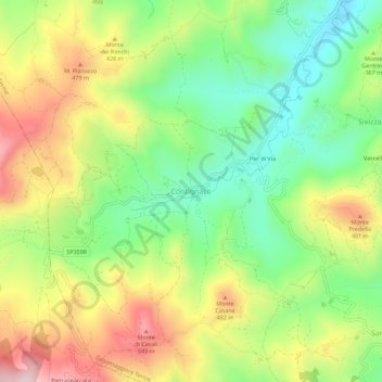 Mapa topográfico Contignaco, altitude, relevo