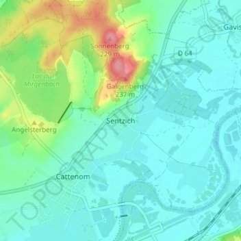 Mapa topográfico Sentzich, altitude, relevo