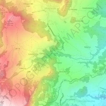 Mapa topográfico Ponte Conca, altitude, relevo
