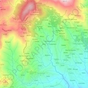 Mapa topográfico Tomà, altitude, relevo