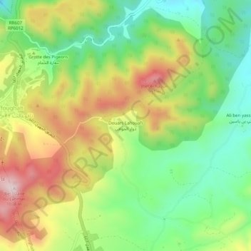 Mapa topográfico Douars Lahouafi, altitude, relevo