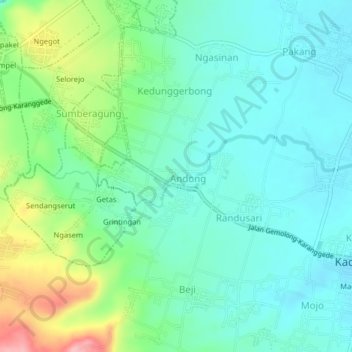 Mapa topográfico Randusari, altitude, relevo